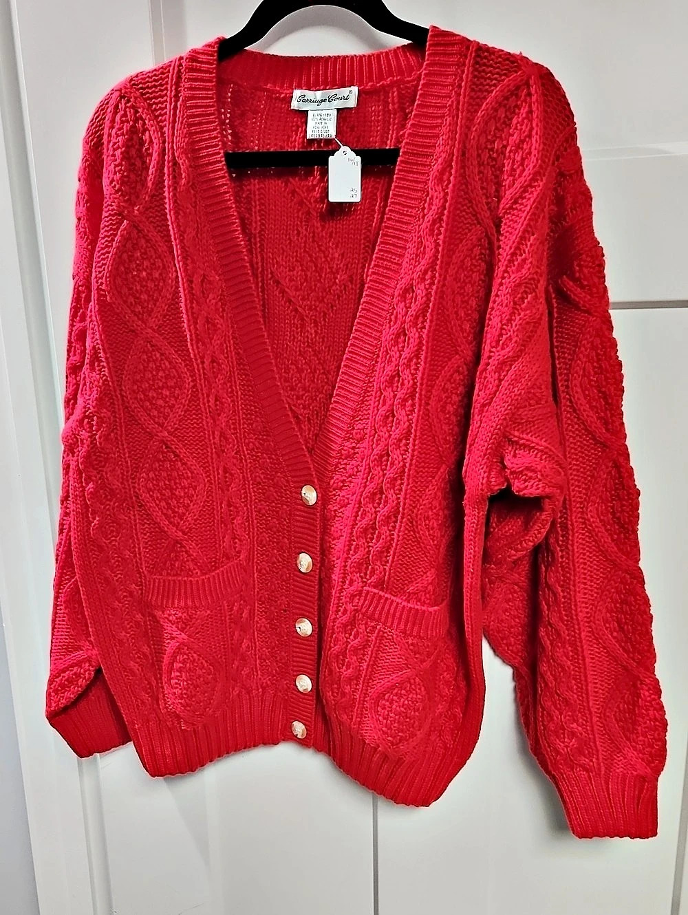 Carriage Court Cable Knit Cardigan in Pink